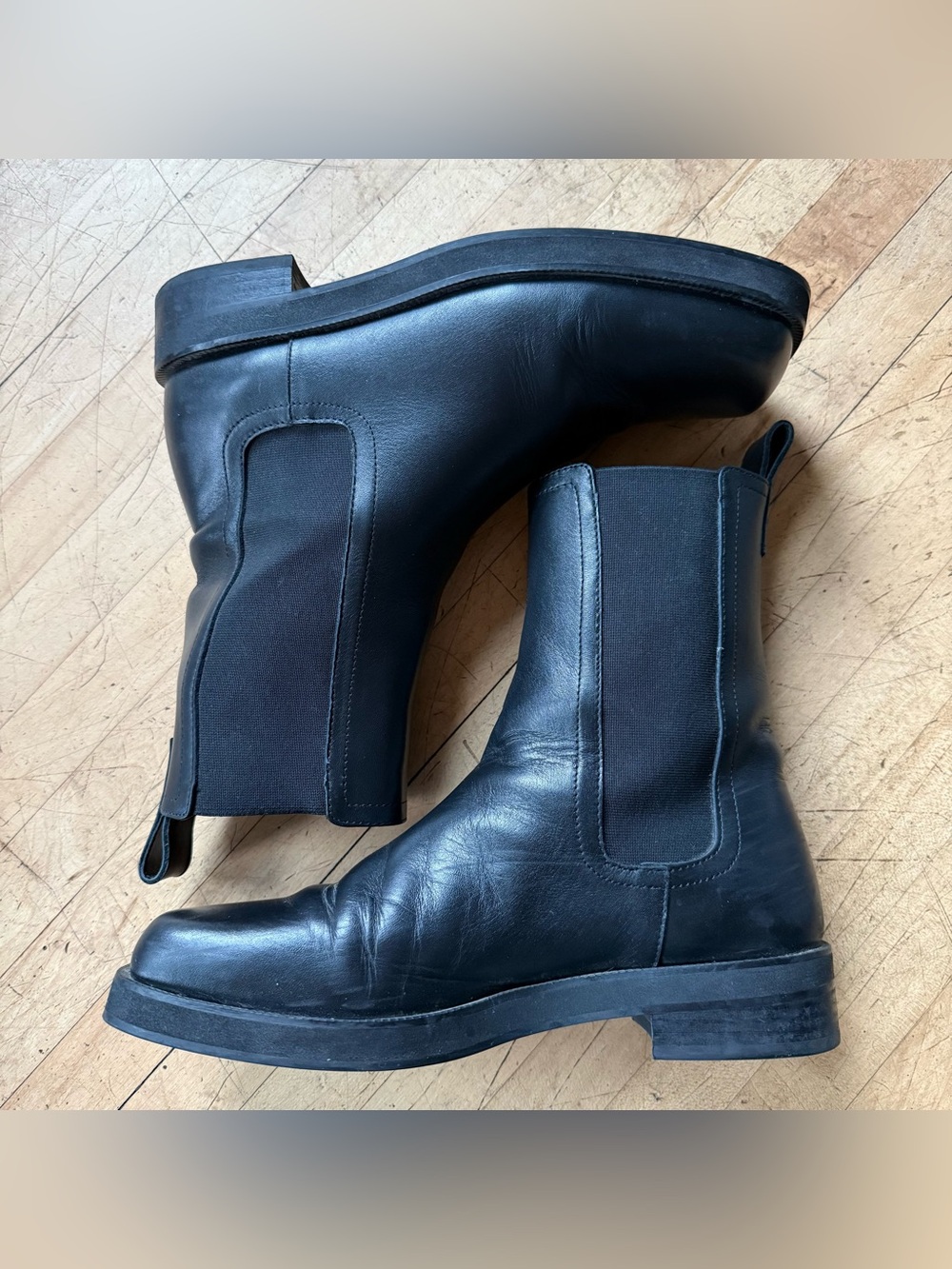MAGUIRE Black Leather Pull On Chelsea Boots Square Toe Low Heel 38 - Picture 5 of 11
